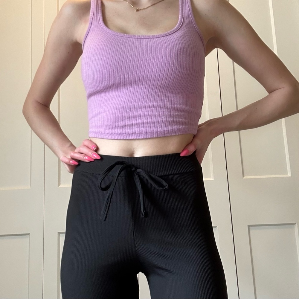 Black, high waisted, tie, ribbed leggings in size 0